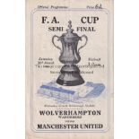 1949 FA CUP SEMI-FINAL Programme for Wolves v. Manchester United at Sheff. Weds. FC 26/3/1949,