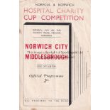 NORWICH CITY - MIDDLESBROUGH 1939 Norwich home programme v Middlesbrough, 8/5/1939, Norfolk and