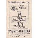 BRADFORD PA - HUDDERSFIELD 45 Bradford Park Avenue home programme v Huddersfield, 17/3/45, tear