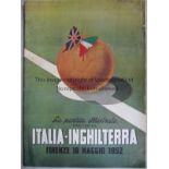 ITALY / ENGLAND 1952 Italy v England (Friendly) played 18 May 1952 in Florence. The rare 32-page