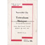 NORWICH - TOTTENHAM 50 Norwich home programme v Tottenham, 8//5/50, Norwich and Norwich Charities