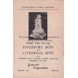 SCHOOLS FINAL 1948 Official programme, Stockport Boys v Liverpool Boys, 6/5/48 at Stockport