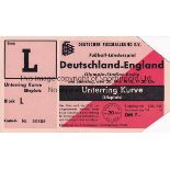 GERMANY / ENGLAND Ticket Germany v England in Berlin 26/5/1956. Torn on entry at perforation.