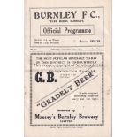 BURNLEY - NORWICH 1937 Burnley home programme v Norwich, 6/11/1937, Division 2, fold, pencil