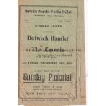 DULWICH HAMLET V THE CASUALS 1932 Programme for the Isthmian League match at Dulwich 19/11/1932,