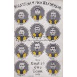 WOLVES 1908 Postcard, Wolves colour head and shoulder portraits of the 1908 English Cup team.