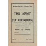 THE ARMY V THE CORINTHIANS 1931 Programme for the match at Command Central Ground, Aldershot on 7/