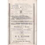 WEALDSTONE - BARNET 1934 Wealdstone home programme v Barnet, 25/8/1934, fold, some creasing,