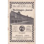 FULHAM - SWANSEA 1935-6 Fulham home programme v Swansea , 25/4/1936, fold, some staple rusting, no