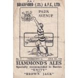 BRADFORD PA - BLACKPOOL 44 Bradford Park Avenue home programmer v Blackpool, 8/4/44, worn along