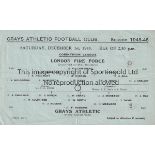 GRAYS ATH 45 Single sheet programme, Grays Athletic v London Fire Force, 1/12/45, Corinthian League,