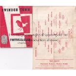 FA YOUTH CUP Two programmes - Single sheet Manchester United Reserves v The Rest(folds) 29/9/1956