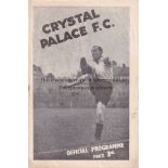 CRYSTAL PALACE V BRISTOL ROVERS 1946 Programme for Palace's first League home match after WWII on