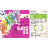 HOLLAND / ENGLAND EURO 1988 Ticket Holland v England in Dusseldorf Euro 1988 15/6/1988. Torn on