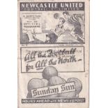 NEWCASTLE - NORWICH 1938 Newcastle home programme v Norwich, 27/12/1938, fold, creasing, pencil h-