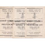 DERBY COUNTY Three home programmes in season 1947/8 v. Preston creased, staple rusted away and