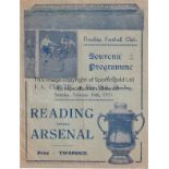 READING - ARSENAL 1935 Reading home programme v Arsenal, 16/2/1935, Cup, Fold, no writing. Generally