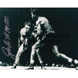 JAKE LAMOTTA / LENNOX LEWIS AUTOGRAPHS Two 10" x 8" photographs. Colour of Lennox Lewis v Frank