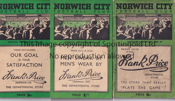 NORWICH HANDBOOKS Three Norwich City handbooks, 48/49 , 49/50.and 50/51, all are in fair-