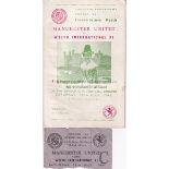 MAN UNITED Programme and Ticket Welsh International X1 v Manchester United at Bangor City 26/7/1969.