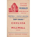 WAR CUP FINAL 45 Official programme, Chelsea v Millwall, 7/4/45 War Cup Final South at Wembley,