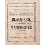 BLACKPOOL - MAN UTD 45-6 Exceedingly scarce Blackpool home programme v Manchester United 27/3/46,