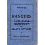 GLAGOW RANGERS Handbook for 1938/9, very slightly creased. Generally good