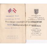 ENGLAND Programme of Arrangements and Menu for the England v Austria Match at Wembley 28/11/1951.