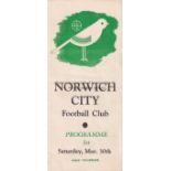 NORWICH - WATFORD 46 Norwich gatefold programme v Watford, 30/3/46, slight fold. Good