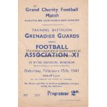 WINDSOR 1941 Programme , Training Battalion Grenadier Guards v Football Association XI, 15/2/41 at