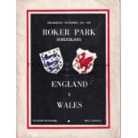 ENGLAND / WALES / SUNDERLAND Programme England v Wales at Roker Park 15th November 1950. Light