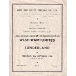 WEST HAM - SUNDERLAND 53 West Ham home programme for floodlight friendly v Sunderland, 5/10/53,