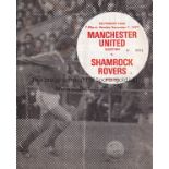 SHAMROCK - MAN UTD 77 Shamrock Rovers home programme v Manchester United, 7/11/77, scarce