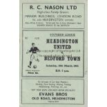 HEADINGTON Programme Headington United v Bedford Town Southern League 20th March 1954. Light