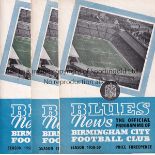 BIRMINGHAM CITY 58/9 Twenty six home programmes 58/9, 21 x League , 2 x Cup, 2 x Fairs Cup and