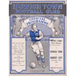IPSWICH - CARDIFF 1938 Ipswich home programme v Cardiff City, 10/9/1938, Division 3 South, first