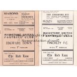 MAIDSTONE UNITED Two home programmes v. Edgware Town 22/10/1955 and Finchley 29/10/1956 Friendly.