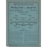 WEST HAM - NORWICH 1941 Single sheet West Ham home programme v Norwich, 22/2/41, War Cup, slight