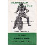 SPEEDWAY IN DUBLIN Programme for Shelbourne Tigers v Workington Comets 2/8/1970, very slightly
