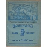 MILLWALL - NORWICH 1939 Millwall home programme v Norwich, 4/3/1939, fold, slightly worn and some