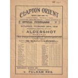 CLAPTON ORIENT - ALDERSHOT 1937-38 Clapton Orient home programme v Aldershot, 26/2/1938, folds,