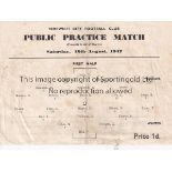 NORWICH 47 Single sheet Norwich City Public Practice match programme, 16/8/47, Yellows v Whites,