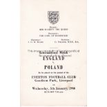 ENGLAND / POLAND / EVERTON Programme of Arrangements for the England v Poland match at Goodison 5/