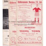 KIDDERMINSTER HARRIERS Three home programmes in the 1951/2 season v. Yeovil League and League Cup,