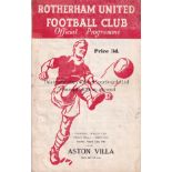 1960-61 LEAGUE CUP FINAL Rotherham programme v Aston Villa, 22/8/61, the first Football League Cup