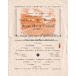 NORWICH - WEST HAM 55 Single sheet Norwich City Reserves home programme v West Ham Reserves, 22/10/