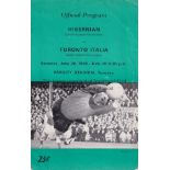 HIBERNIAN Official programme, Toronto Italia v Hibernian, 26/6/65 at Varsity Stadium, Toronto, fold,