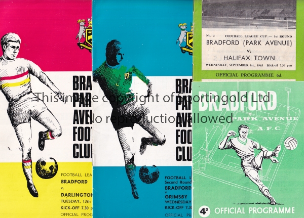 BRADFORD PA - LEAGUE CUP Four Bradford Park Avenue, League Cup, home programmes, 62/3 v Charlton,