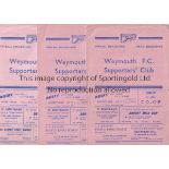 WEYMOUTH CUP Three Weymouth home programmes, all FA Cup, v Southend 10/12/55, v Shrewsbury 17/11/