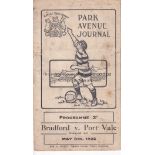 BRADFORD PA - PORT VALE 1922 Bradford Park Avenue home programme v Port Vale, 6/5/1922, a crucial